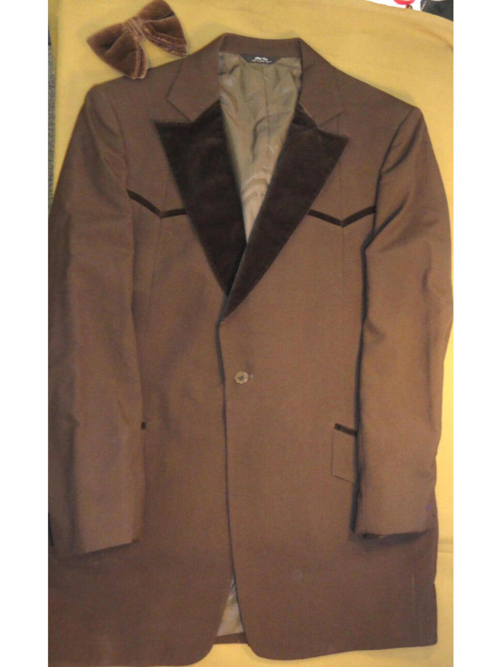 1 BUTTON AFTER SIX DESIGNER SUIT JACKET COAT w/BOW TIE MENS DARK BROWN 42X-LONG
